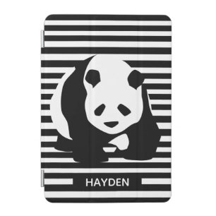 Black and White Panda and Stripes Personalised iPad Mini Cover