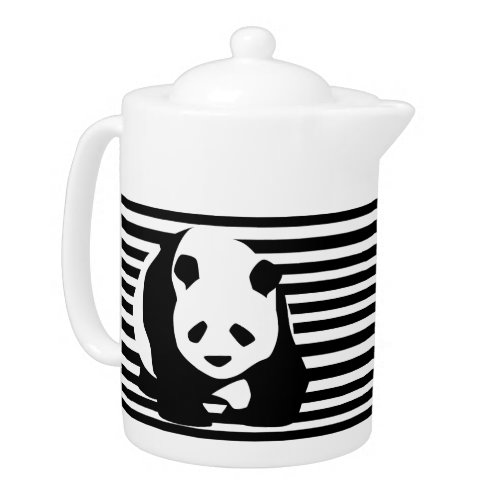 Black and White Panda and Stripes Teapot