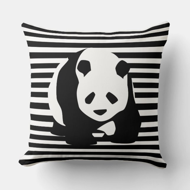 Black and White Panda and Stripes  Throw Pillow (Front)