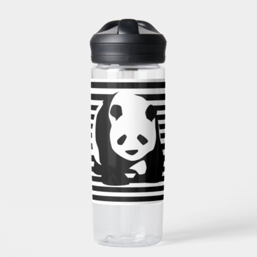 Black and White Panda and Stripes Water Bottle