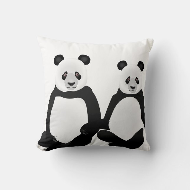 Black and White Panda Bear and Cubs Throw Pillow (Front)