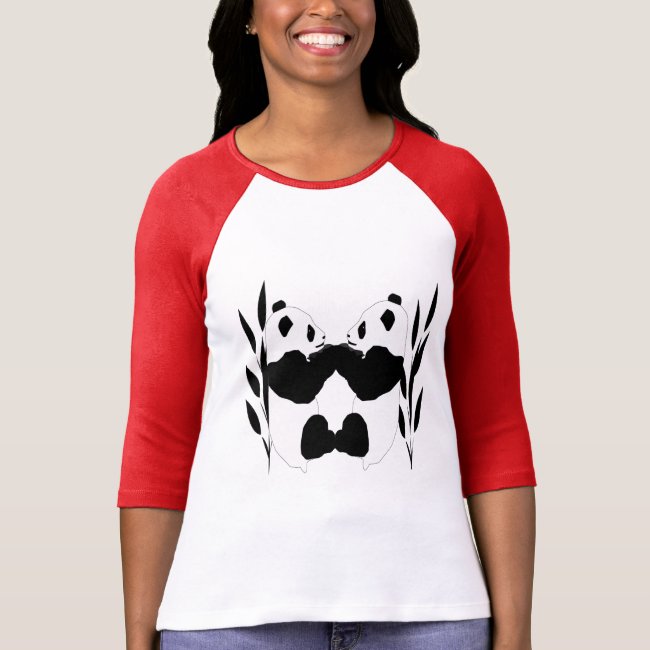 Black and White Panda Bear Animal Love Red Shirt