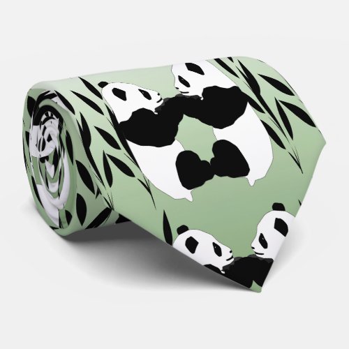 Black and White Panda Bear Animals Green Tie