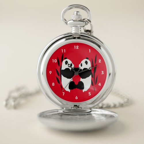 Black and White Panda Bear Animals Pocket Watch