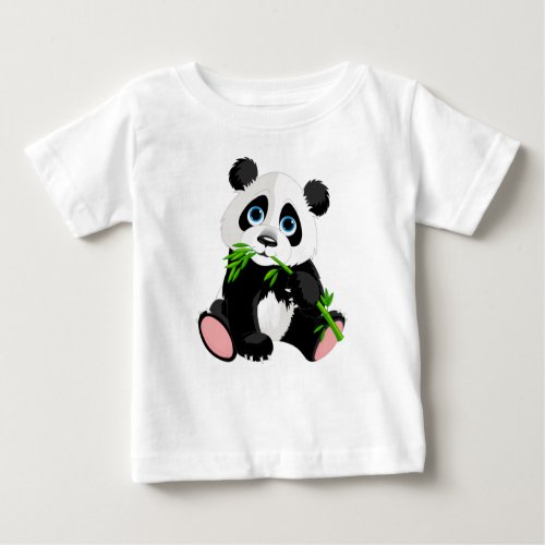 Black and White Panda Bear Eating Green Bamboo Baby T_Shirt