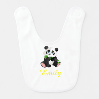Black and White Panda Bear Eating Green Bamboo Bib