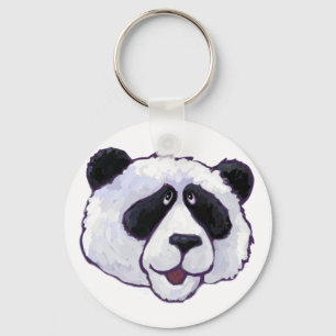Black and White Panda Bear Head Keychain