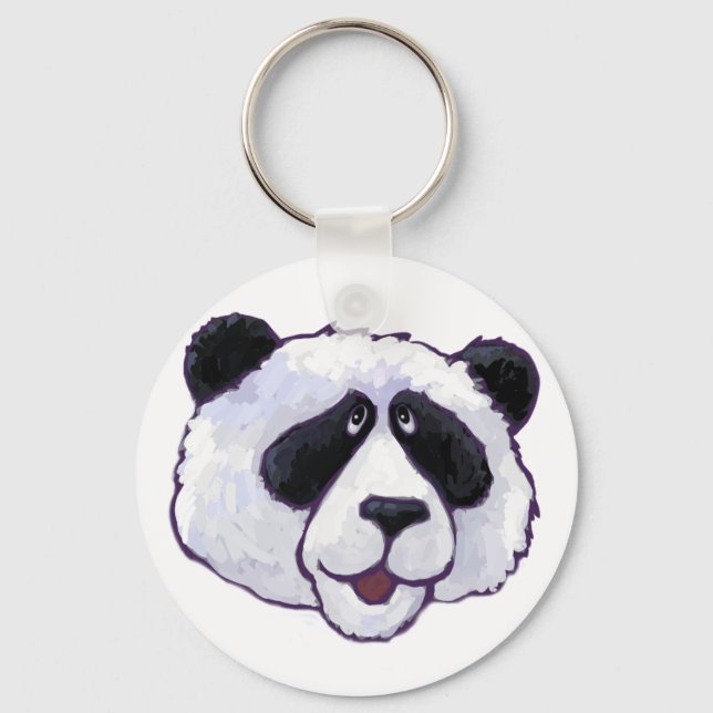 Black and White Panda Bear Head Keychain (Front)