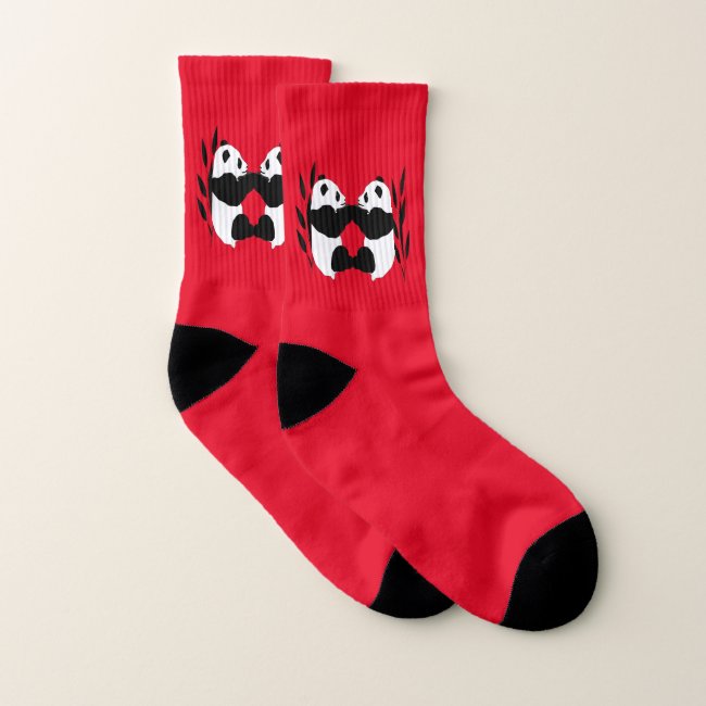 Black and White Panda Bears Abstract Red Socks