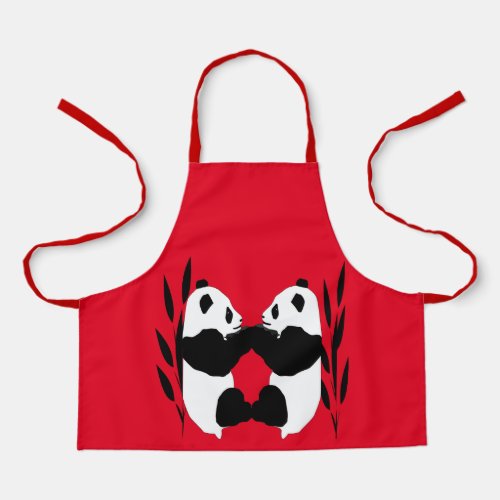 Black and White Panda Bears Red Apron