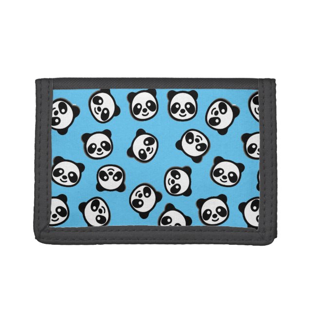 Black and White Panda Cartoon Pattern Trifold Wallet (Front)