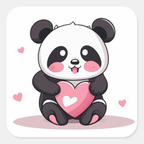  black and white Panda Clipart  Square Sticker