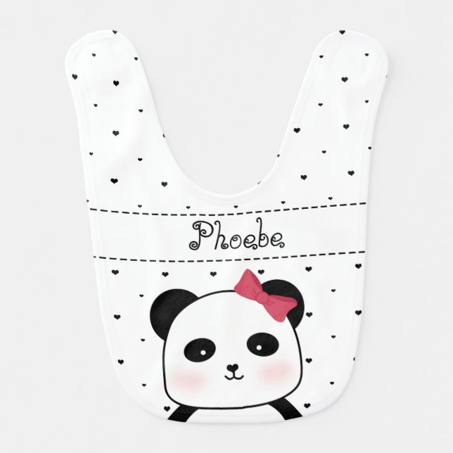 Black and White Panda love baby girl's bib (Front)
