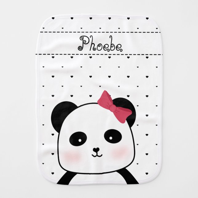 Black and White Panda Love Baby Girl's Burp Cloth (Front)