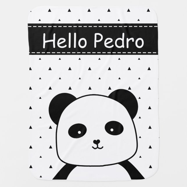 Black and White Panda Monochrome baby boy's Stroller Blanket (Front)
