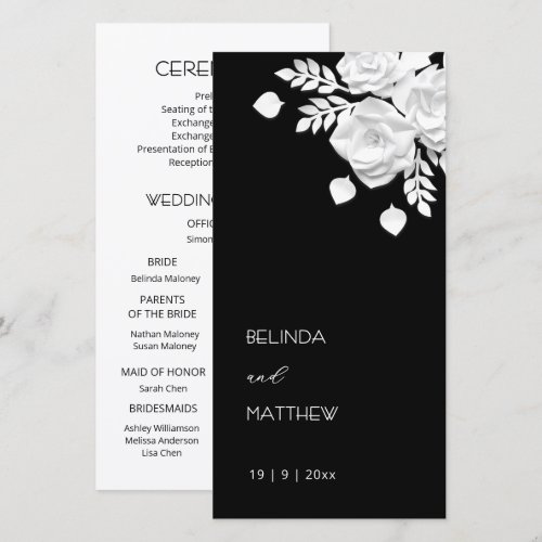 Black And White Paper Cut Roses  | Wedding Program