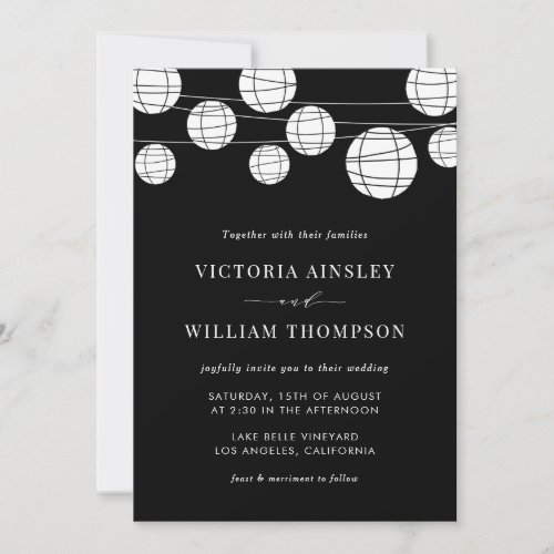 Black and White Paper Lanterns Wedding Invitation