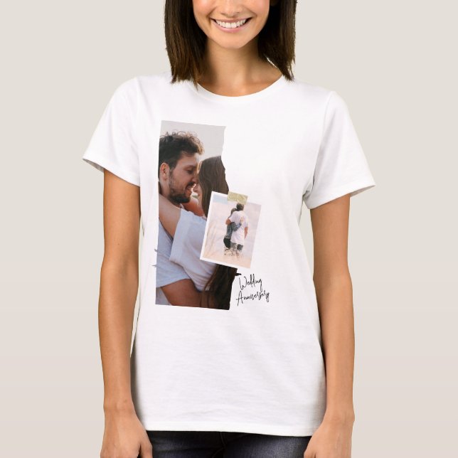 Black and White Paper Wedding Anniversary T-Shirt  (Front)