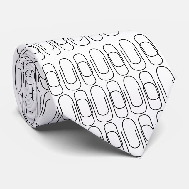 Black and White Paperclip Pattern Neck Tie (Rolled)
