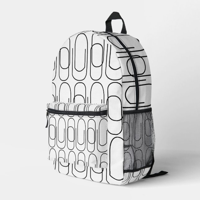 Black and White Paperclip Pattern Printed Backpack (Back Corner Right)