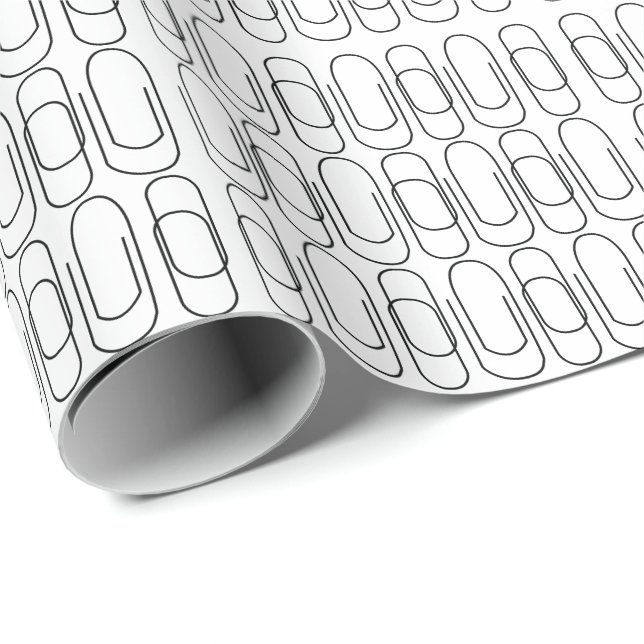 Black and White Paperclip Pattern Wrapping Paper (Roll Corner)