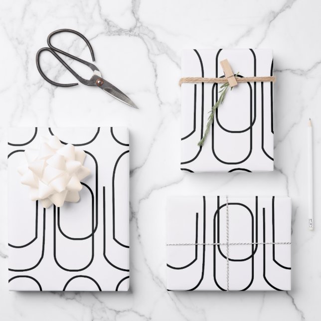Black and White Paperclip Pattern Wrapping Paper Sheets (Front)