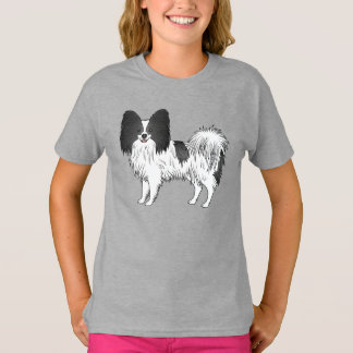 Black And White Papillon Cartoon Dog Illustration T-Shirt
