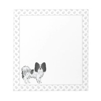 Black And White Papillon Cartoon Dog With Paws Notepad