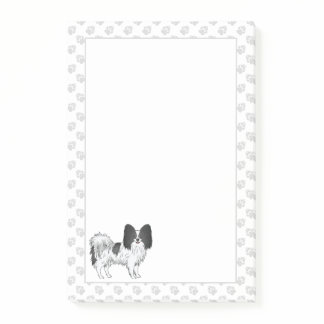 Black And White Papillon Cartoon Dog With Paws Post-it Notes