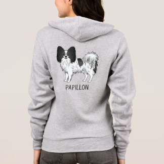 Black And White Papillon Cartoon Dog With Text Hoodie