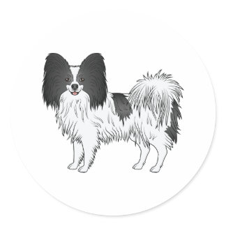 Black And White Papillon Cute Cartoon Dog Classic Round Sticker