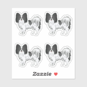 Black And White Papillon Cute Cartoon Dog Designs Sticker