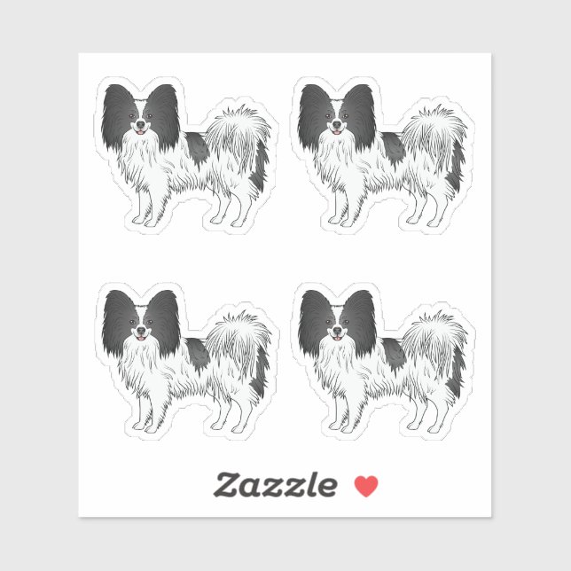 Black And White Papillon Cute Cartoon Dog Designs Sticker (Sheet)