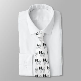 Black And White Papillon Cute Cartoon Dog Pattern Neck Tie