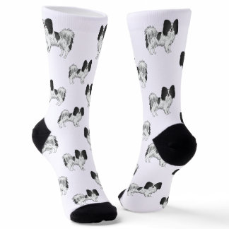 Black And White Papillon Cute Cartoon Dog Pattern Socks