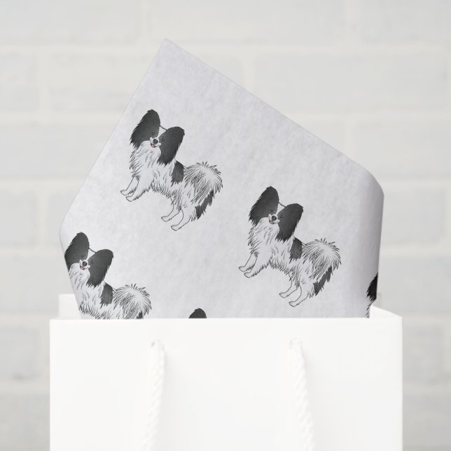 Black And White Papillon Cute Cartoon Dog Pattern Tissue Paper (Gift Bag)