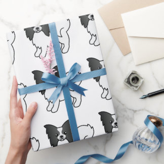 Black And White Papillon Cute Cartoon Dog Pattern Wrapping Paper