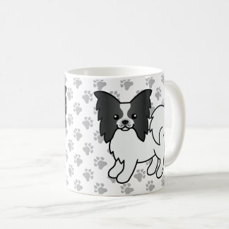 Black And White Papillon Cute Cartoon Dog &amp; Paws Coffee Mug