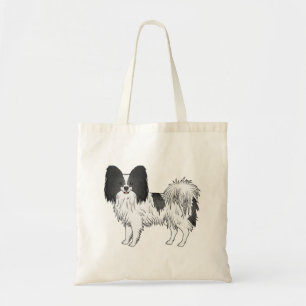 Black And White Papillon Cute Cartoon Dog Tote Bag