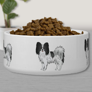 Black And White Papillon Cute Cartoon Dogs Bowl
