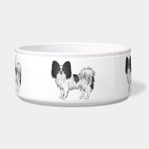 Black And White Papillon Cute Cartoon Dogs Bowl