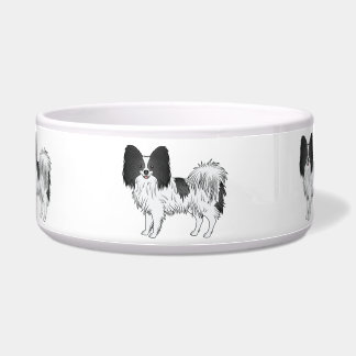 Black And White Papillon Cute Cartoon Dogs Bowl