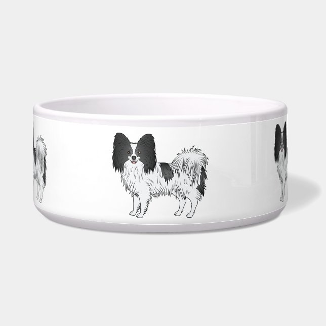 Black And White Papillon Cute Cartoon Dogs Bowl (Front)
