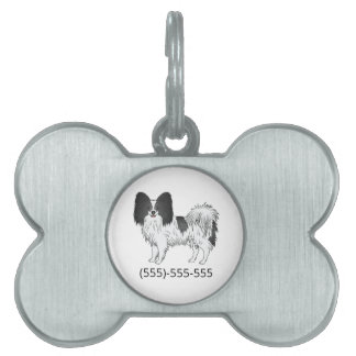 Black And White Papillon Cute Dog And Phone Number Pet ID Tag
