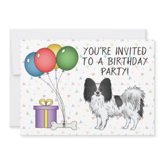 Black And White Papillon Cute Dog - Birthday Invitation