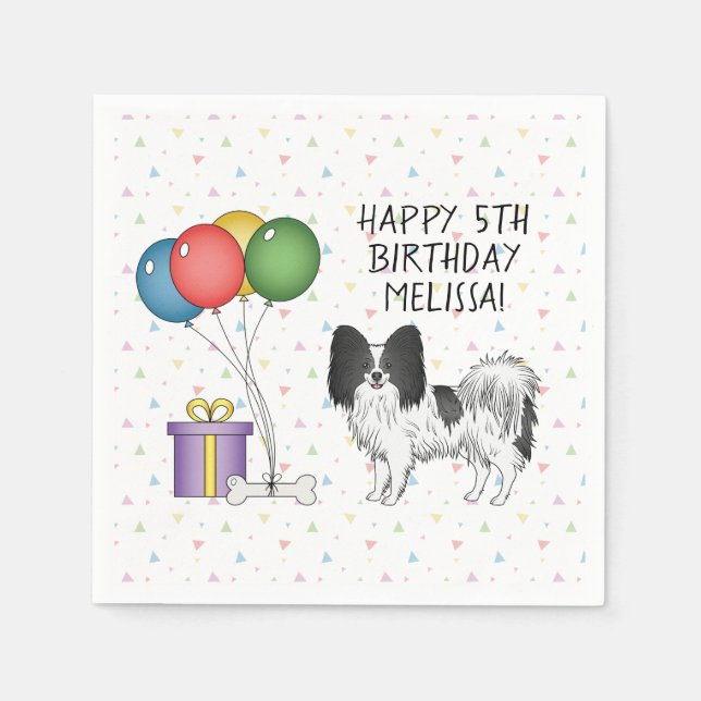 Black And White Papillon Cute Dog - Birthday Napkins (Front)
