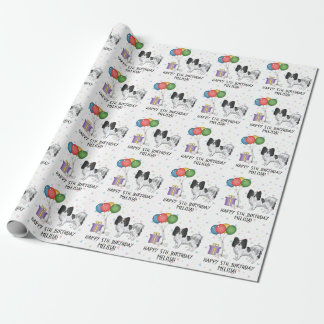 Black And White Papillon Cute Dog - Birthday Wrapping Paper