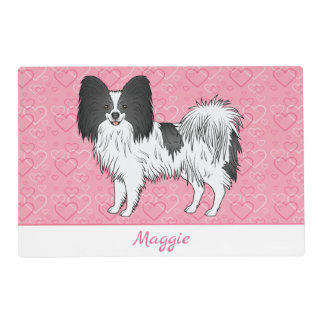 Black And White Papillon Cute Dog On Pink Hearts Placemat