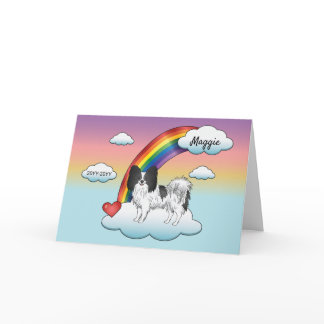 Black And White Papillon Cute Dog Rainbow Memorial Card