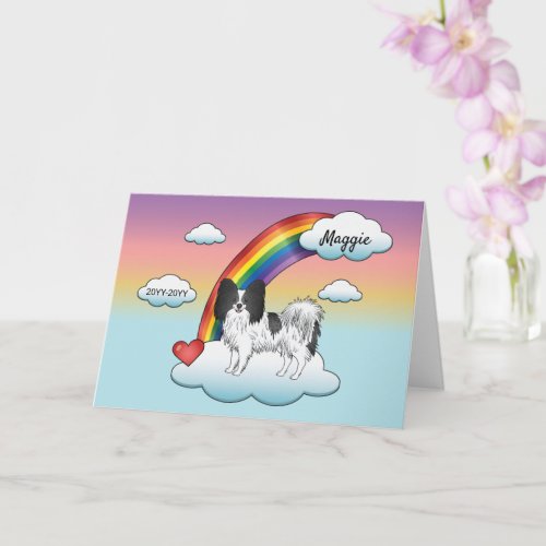 Black And White Papillon Cute Dog Rainbow Memorial Card